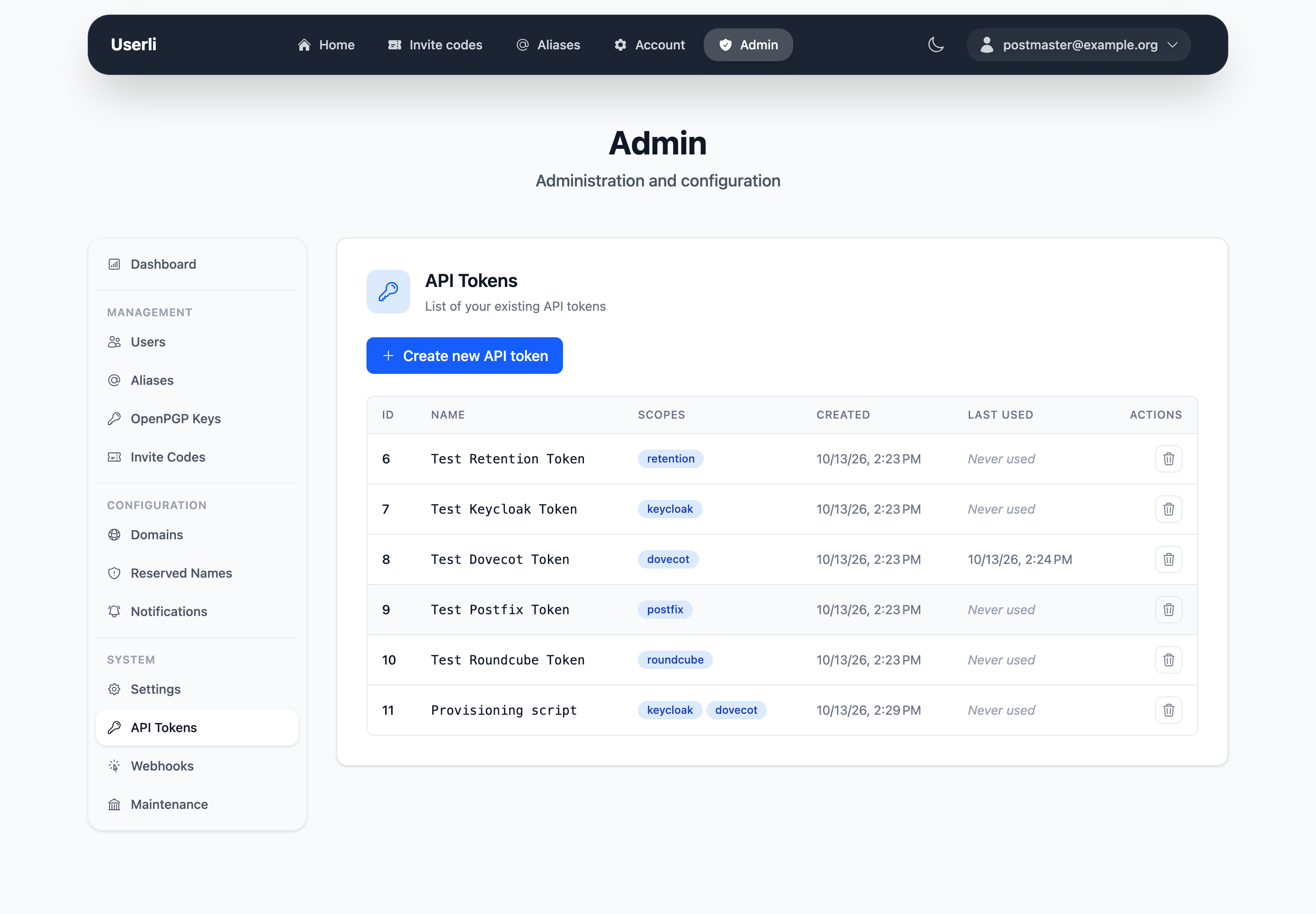 API tokens