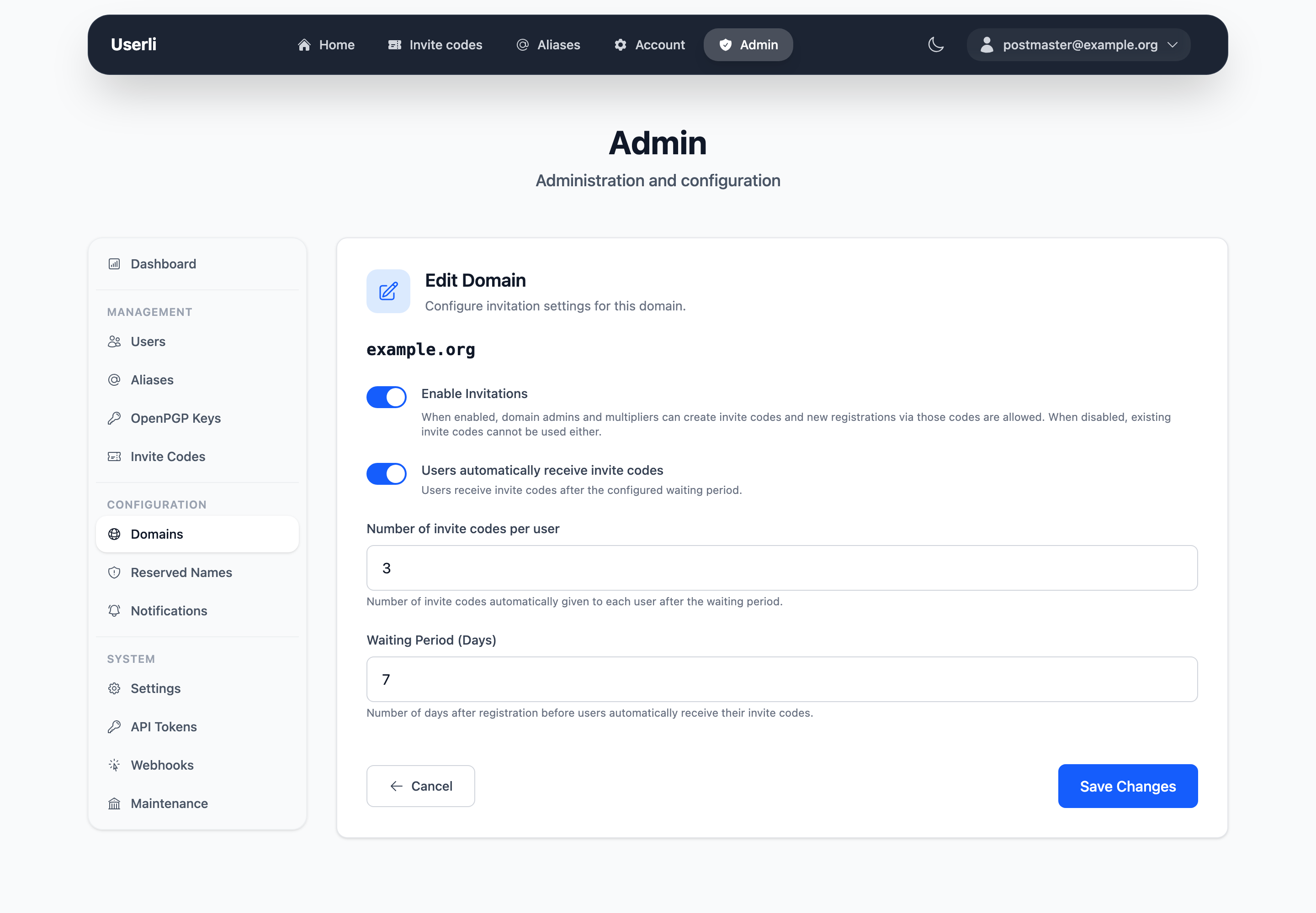 Edit domain