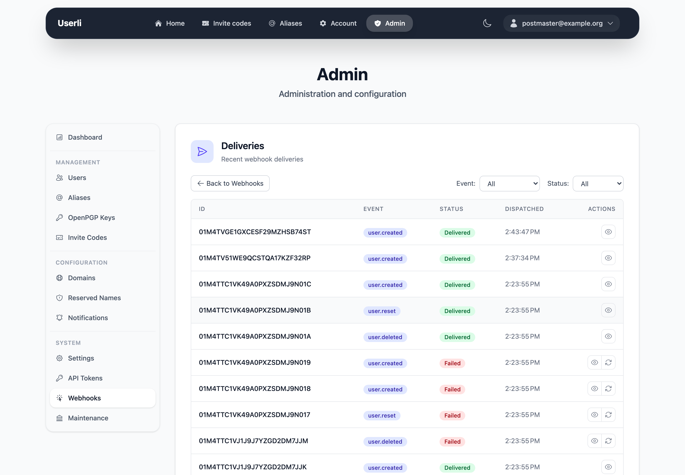 Webhook deliveries