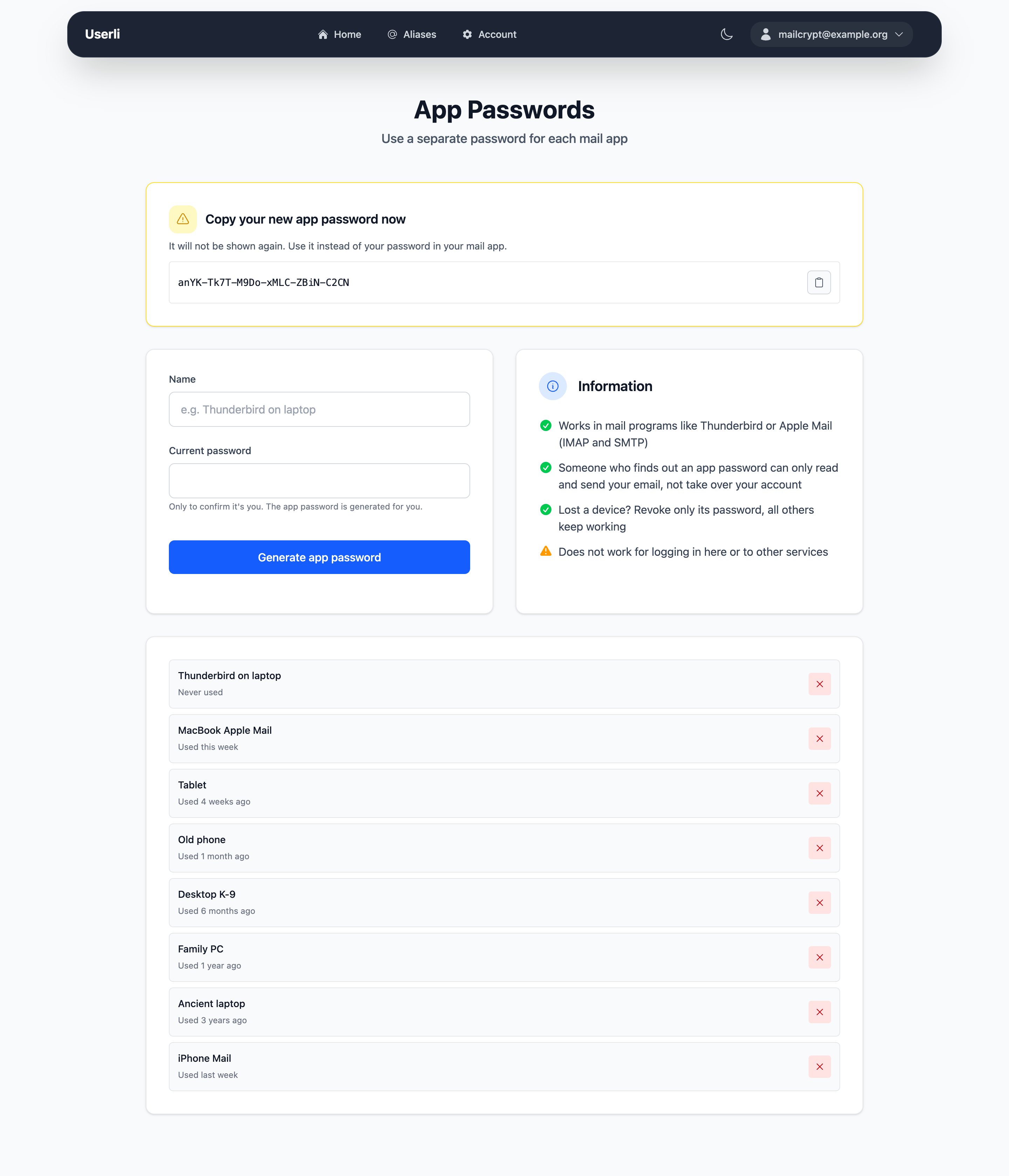 New app password