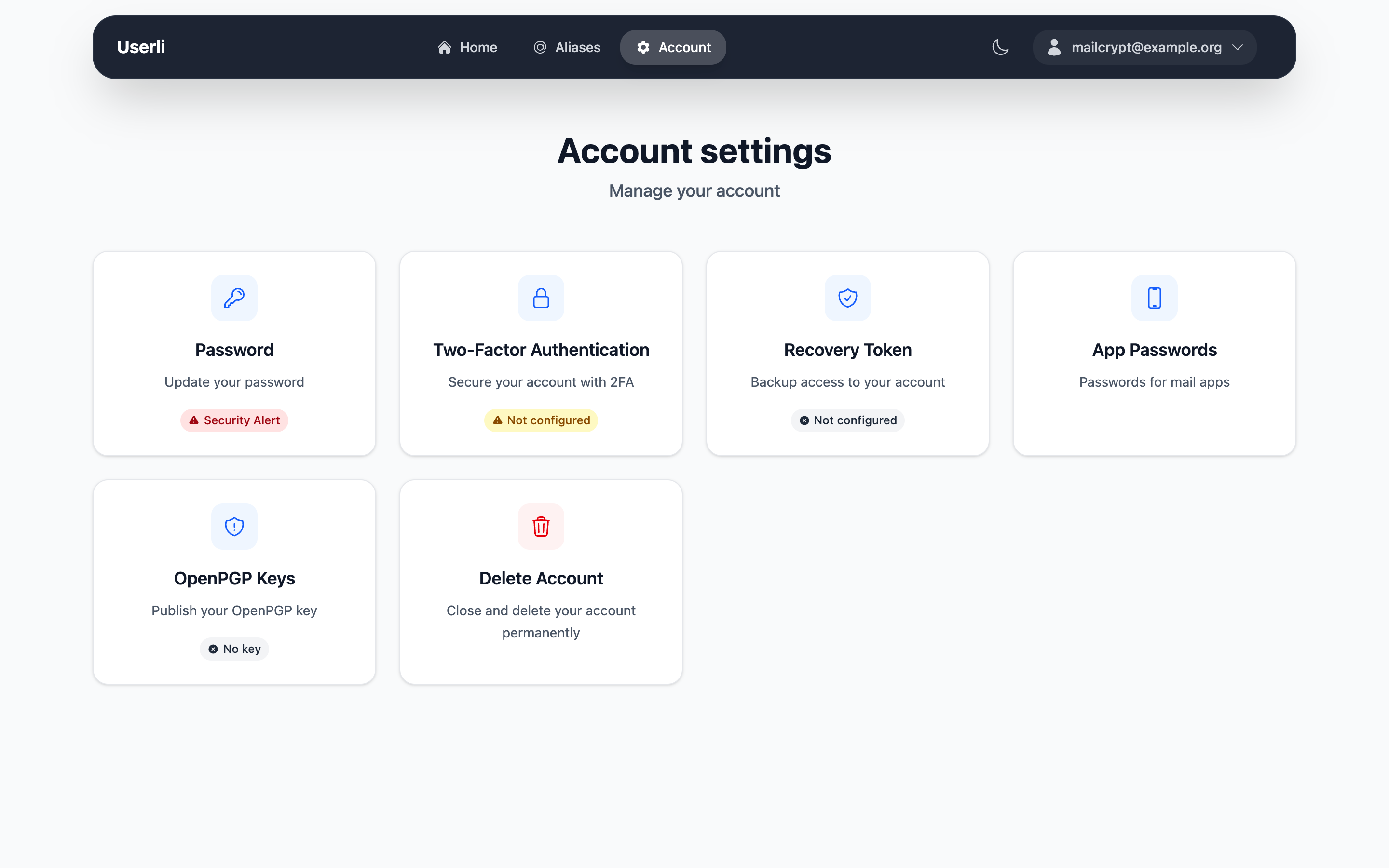 App passwords card in the account settings