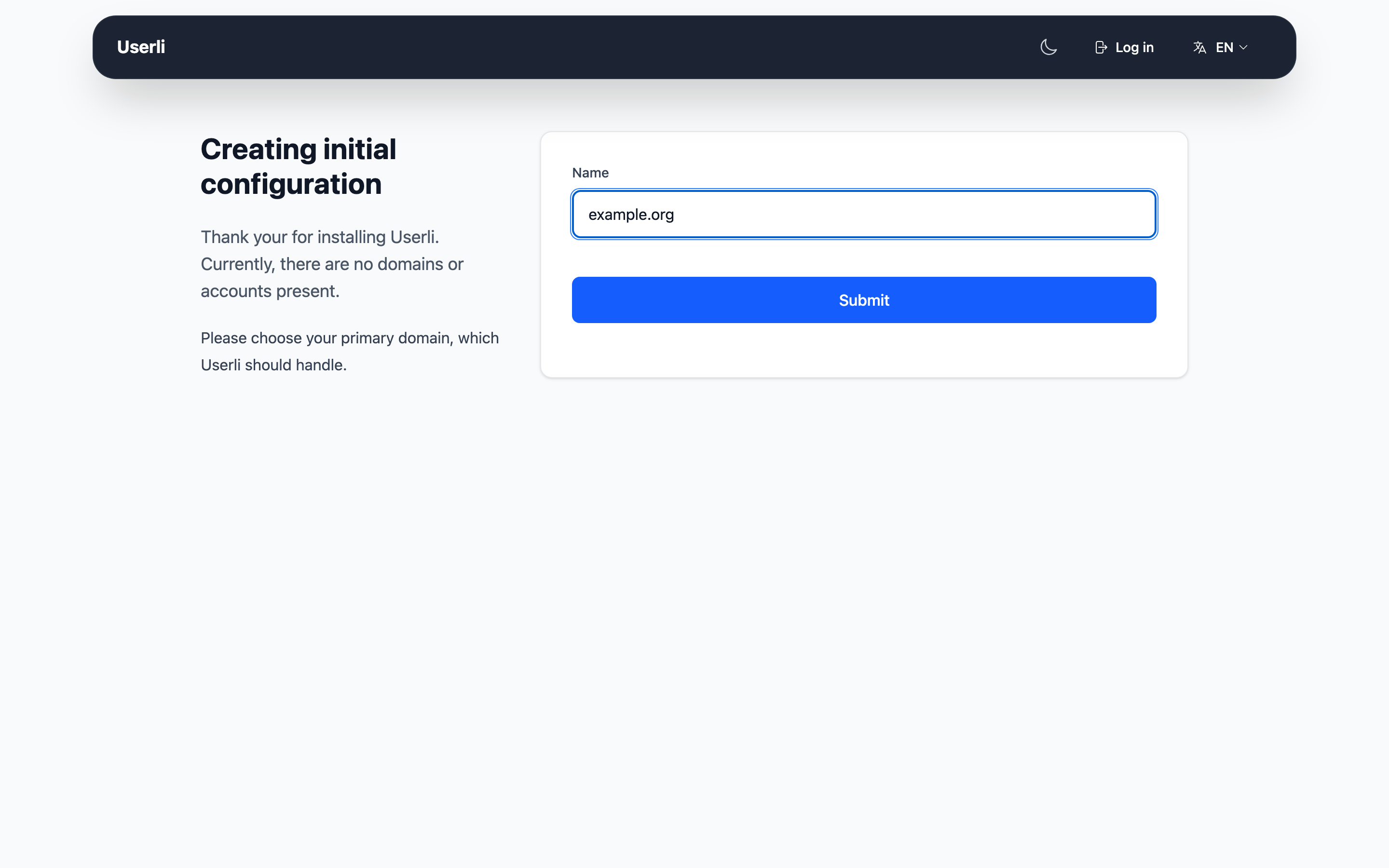 Setup wizard: domain