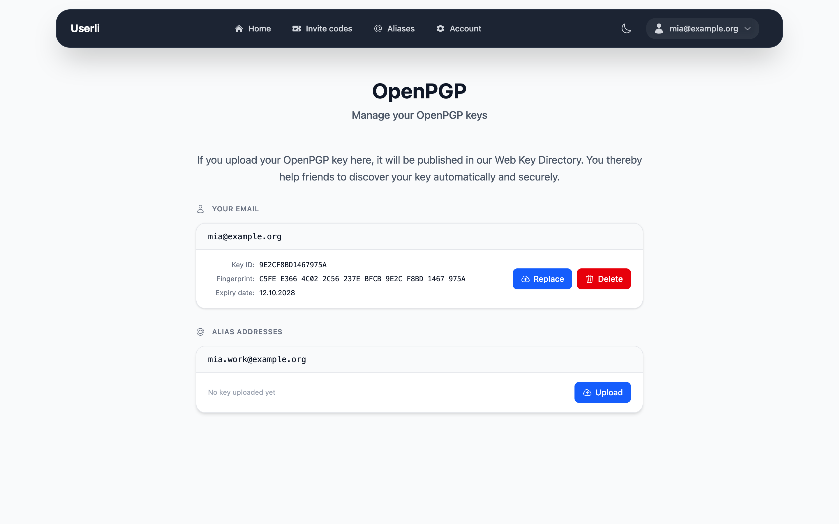 Published OpenPGP key