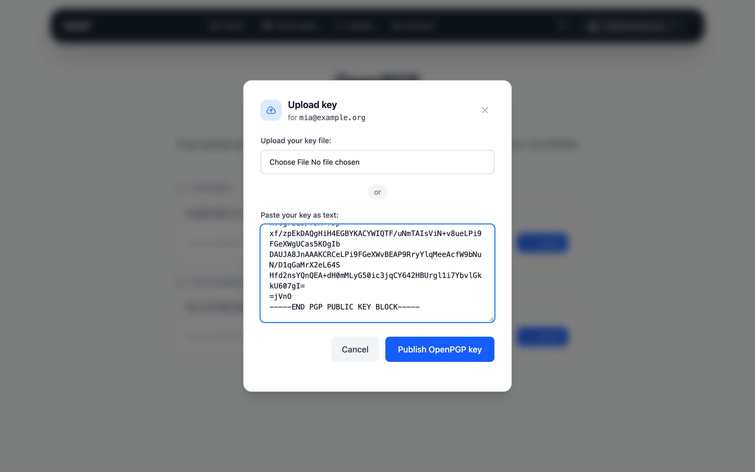 Upload an OpenPGP key
