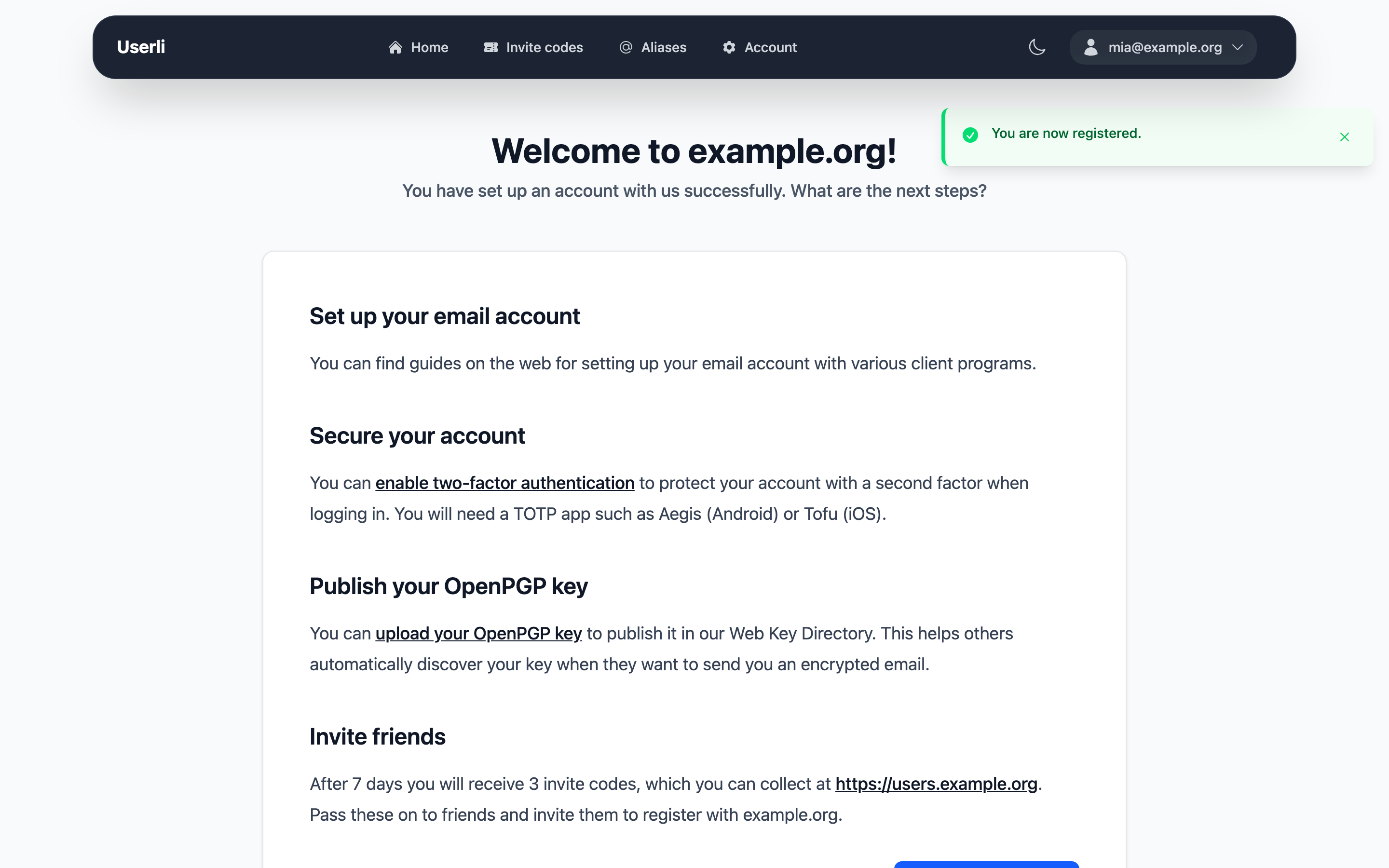 Welcome page